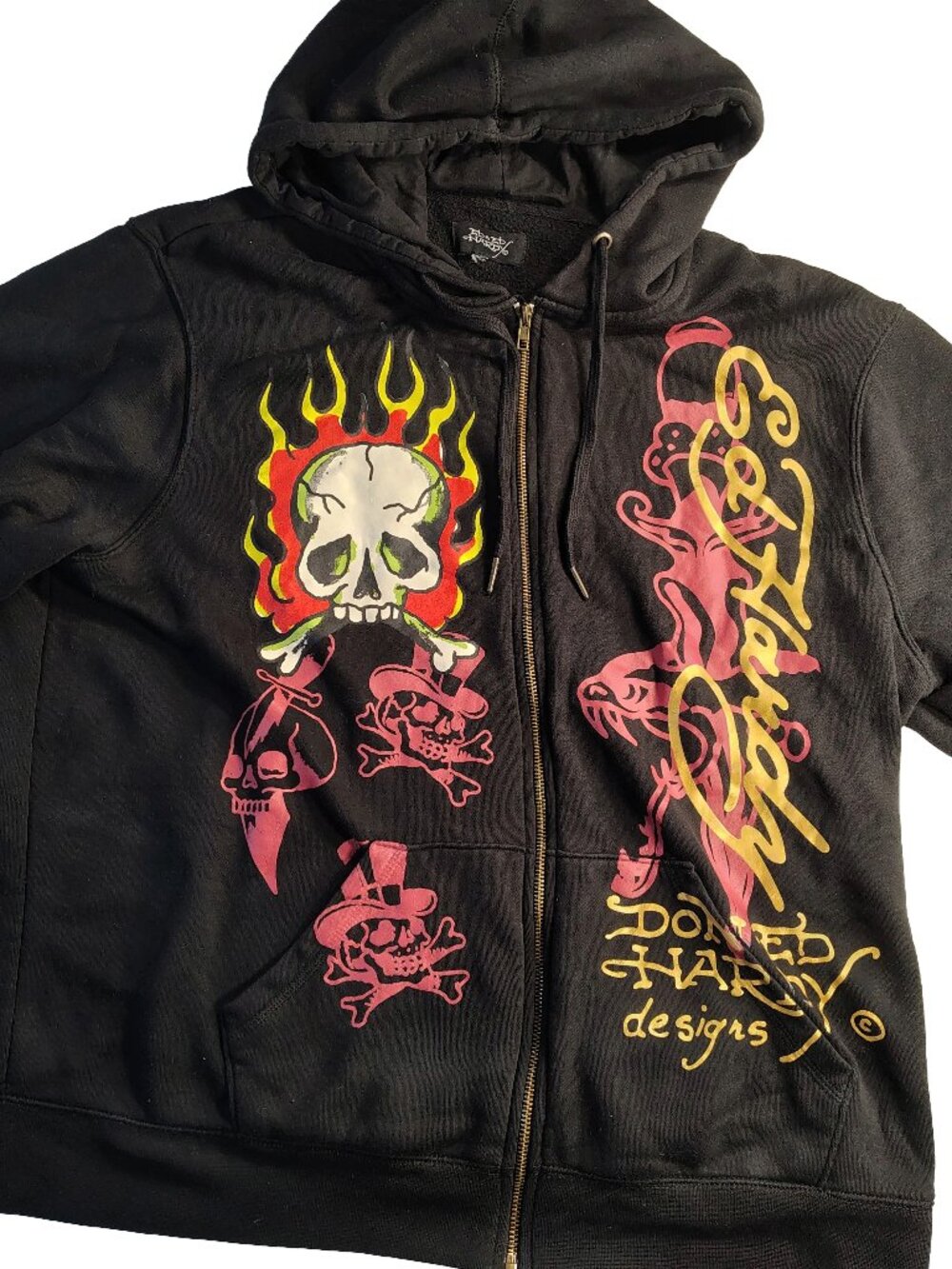 Womens Very Rare Y2K Vintage Size 2X Black Ed Hardy Branded Heavyweight Hoodie